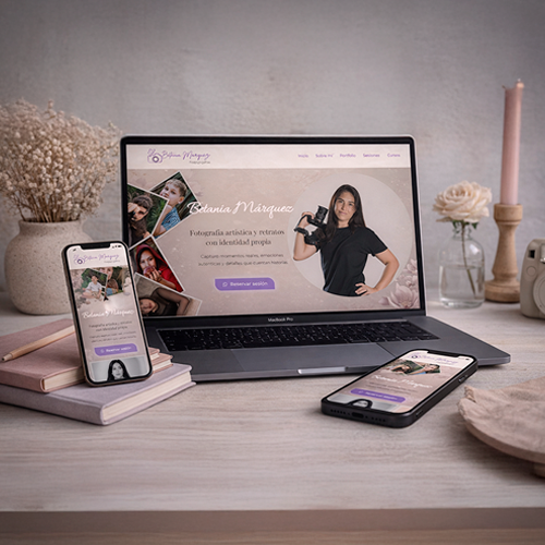 Mockup del sitio web de Betania Márquez para portfolio de fotografía