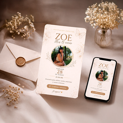 Mockup de la tarjeta digital interactiva Zoe creada por Mylo Soul Studio