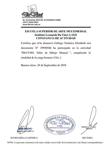 Certificado Taller de Dibujo Manual